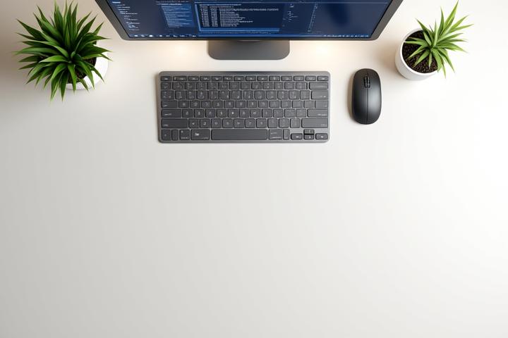 Ergonomik kablosuz klavye ve fare seti modern bir çalışma masasında