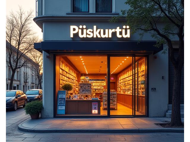 2009 yılında İzmir'de hizmete açılan Püskürtü'nün ilk, mütevazı mağazasının dış görünüşü, tabelasında Püskürtü logosu belirgin.