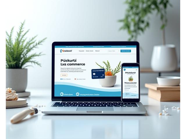 Bir dizüstü bilgisayar ve akıllı telefon ekranında Püskürtü'nün kullanıcı dostu online mağazasının ana sayfası açık, güvenli ödeme seçenekleri vurgulanmış olarak gösteriliyor.