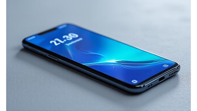 Yeni çıkan bir akıllı telefonun yakın çekimi, modern bir masada duruyor